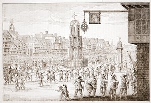 Oude weergave van Cheapside, uit La Serres Entree de la Revne Mere du Roy, met de processie van Maria de