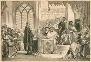 Andrew Melville voor de koning en de geheime raad door English School