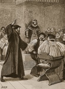 Andrew Melville voor de Schotse Privy Council, illustratie uit Cassells Geïllustreerde Geschiedenis van Engeland