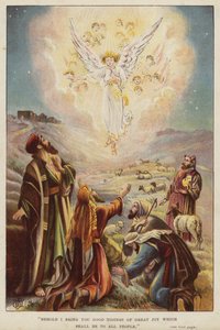 Engel vertelt de herders over de geboorte van Jezus Christus