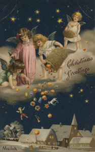 Engelen schenken kerstcadeaus aan de aarde door English School