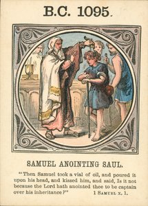 Anno Mundi: BC 1095, Samuel zalft Saul (kleurenlitho)
