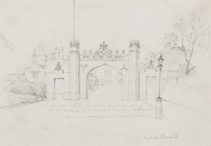 Boog in Stamford, opgericht om Koningin Victoria en Prins Albert te verwelkomen op weg naar Burghley House