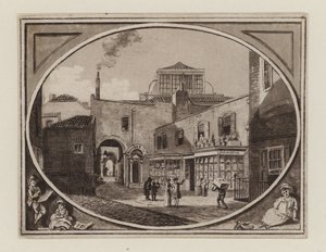Archibald Roberton, Prentenverkoper, van Savill Row Passage, naast Squibs Veilingzaal, circa 1790 door English School