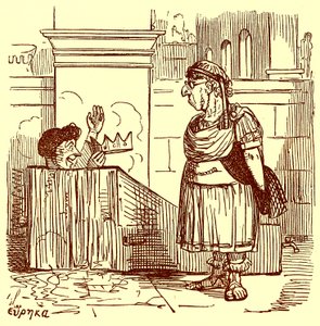 Archimedes neemt een warm bad, illustratie uit De Komische Geschiedenis van Rome door Gilbert Abbott a Beckett, gepubliceerd ca. 1850 door English School