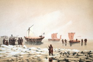 Arctisch reizen, illustratie uit Reis naar Baffinsbaai en Barrow Straits..., 1852