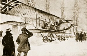 Gewapende Britse dubbeldekker vertrekt vanaf het hoofdkwartier nabij Hollebeke, 1914-19 door English School
