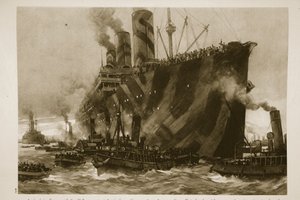 Aankomst in Frankrijk van het Amerikaanse transportschip Leviathan, de voormalige Duitse liner Vaterland, met 12.000 Amerikaanse troepen aan boord