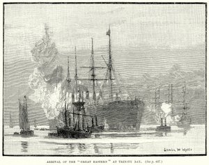Aankomst van de "Great Eastern" in Trinity Bay (gravure) door English School