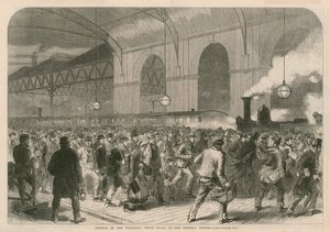 Aankomst van de arbeiderspennytrein op het Victoria Station door English School