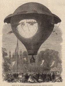 Opstijging van de Montgolfier-luchtballon van M. Godard vanuit Cremorne Gardens door English School
