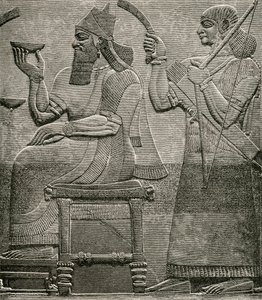 Ashur-nasir-pal II, van een bas-reliëf in het British Museum, uit The Worlds Inhabitants door G.T. Bettany, gepubliceerd 1888 door English School