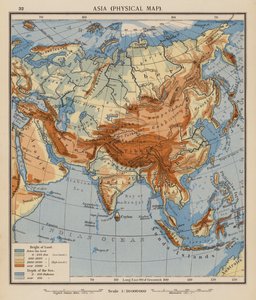 Azië, fysieke kaart door English School
