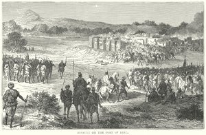 Aanval op het fort van Dina (gravure) door English School