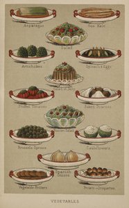 Assortiment schotels met groenten, uit 