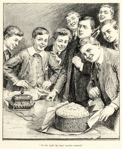 "Bij dit gezicht liep het water de jongens in de mond" (gravure)