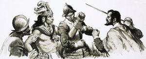 Atahualpa, de Inca god-koning, kwam de binnenvallende Spanjaarden vriendelijk tegemoet