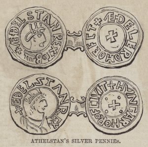 Zilveren Pennies van Athelstan (gravure) door English School