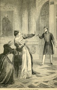 Aanval van Don Miguel op zijn zus, uit Cassells Geïllustreerde Geschiedenis van Engeland, 1857-1858 door English School