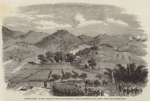 Aanval op de "Braves" nabij de Witte Wolk Berg, Canton (gravure) door English School