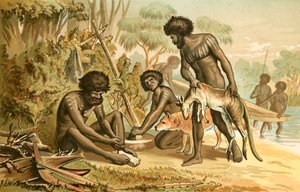 Australische Aboriginals bereiden een maaltijd door English School