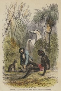 Australische inboorling en Engelse reiziger (gekleurde gravure) door English School
