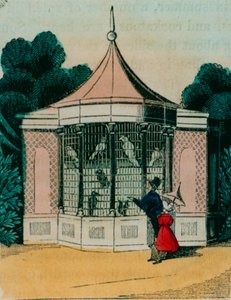 Volière voor papegaaien en kaketoes in de dierentuin van Londen. 1840s door English School