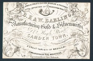 B E & W Barling, fabrikanten van goud en zilversmeden, handelskaart door English School