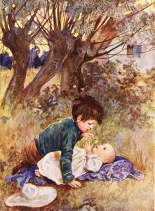 Baby zusje (kleurenlitho) door English School