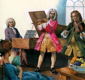 Bach speelt muziek met leden van zijn eigen familie