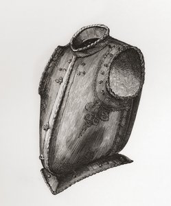 Rug- en borstplaat, open aan de voorkant, bekend als de Waistcoat Breastplate, ca. 1580, uit The British Army: Its Origins, Progress and Equipment, gepubliceerd in 1868. door English School