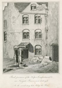 Achterkant van de Bewaardersafdeling in Newgate Gevangenis. Op de tweede verdieping stierf de dichter Richard Savage door English School