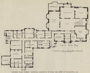 Bagshot Park, Surrey, Voorgenomen residentie van ZKH de Hertog van Connaught, KG (gravure) door English School