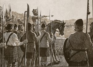 Bannockburn: Bruce inspecteert zijn troepen voor de slag, illustratie uit Cassells Geïllustreerde Geschiedenis van Engeland