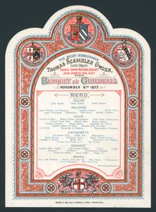 Banket in Guildhall, 9 november 1877, menu