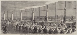 Banket gegeven in het Crystal Palace door Sir Joseph en Lady Paxton (gravure) door English School