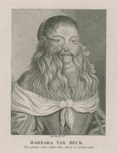 Barbara Van Beck, de vrouw met een harig gezicht, getoond in Londen, 1668 door English School