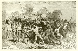 Barbarisme geïllustreerd--De Zuid-Amerikaanse manier.--Uitroeiing van de Crevaux-missie door English School