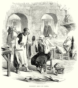 Kapperszaak in Caïro (gravure) door English School