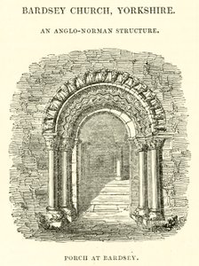 Bardsey Kerk, Yorkshire, een Anglo-Normandische structuur, portiek in Bardsey door English School