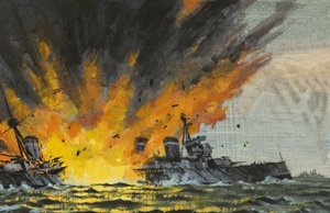 Slagschip dat wordt gezonken door English School