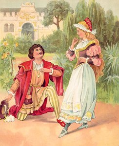 Beauty and the Beast, hier getransformeerd in een knappe prins (kleurenlitho)