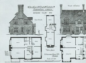 Bedford Park Estate, Turnham Green, uit The Building News, 1879 door English School