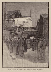 Voor de lancering van HMS Royal Arthur door English School