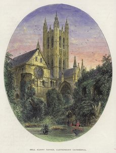 Bell Harry Tower, Canterbury Cathedral, Kent (gekleurde gravure) door English School