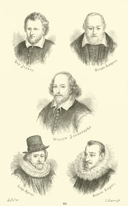 Ben Jonson, George Buchanan, William Shakespeare, Lord Bacon, Edmund Spenser door English School
