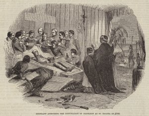 Bertrand bij de opgraving van Napoleon op Sint-Helena in 1840 door English School