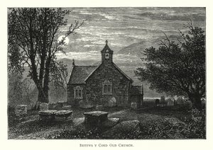 Oude Kerk van Bettws y Coed (gravure) door English School