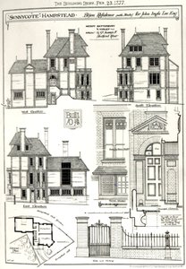 Bijou Residence Sunnycote, Hampstead, (met studio) voor John Ingle Lee Esq, uit The Building News, 23 februari 1877 door English School