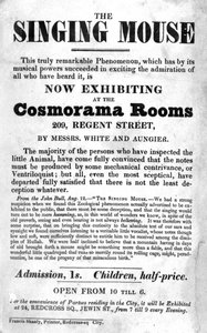 Affiche voor The Singing Mouse tentoonstelling in de Cosmorama Rooms, 209 Regent Street, c. 1836 door English School